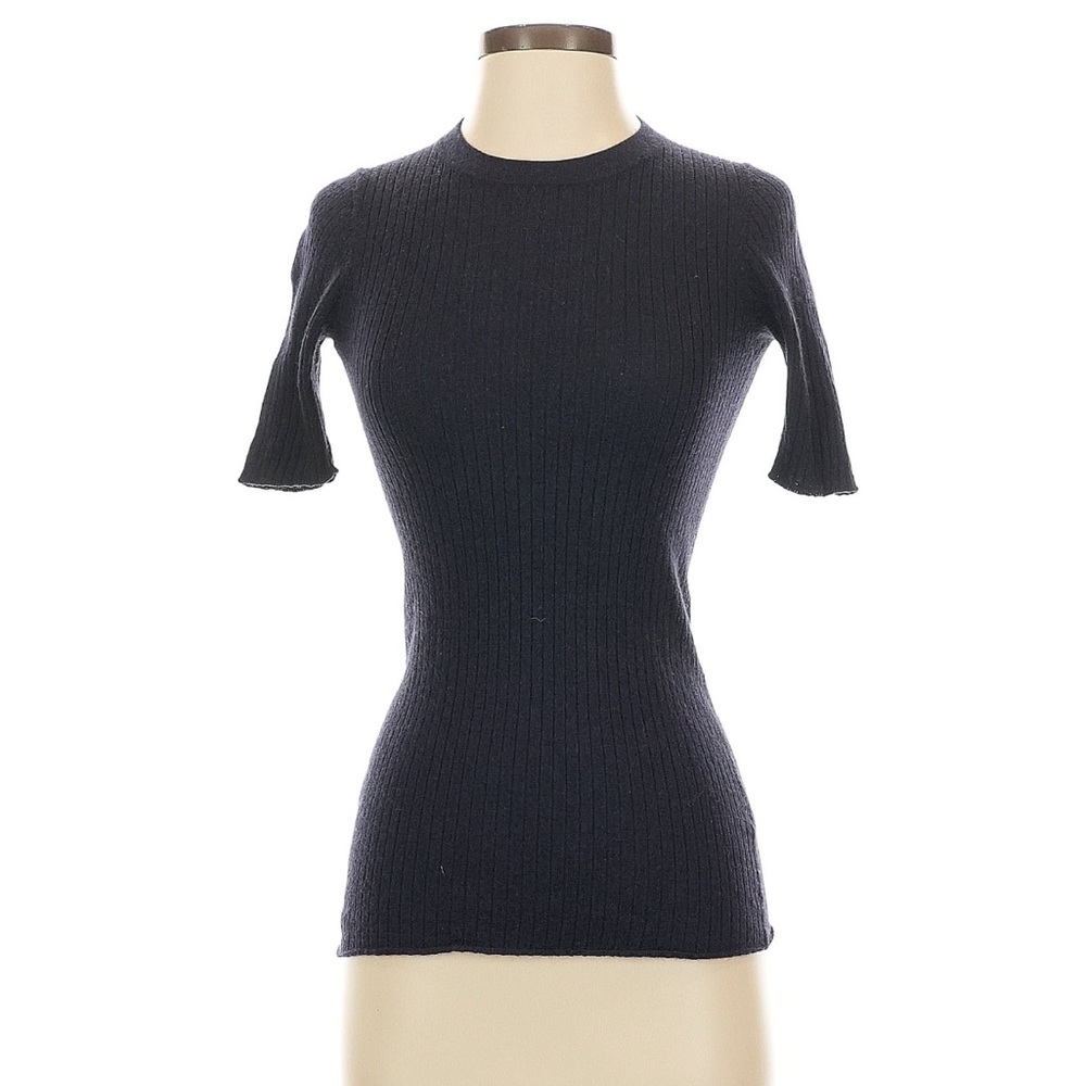 Everlane 100% Wool Ribbed Mock Neck Short Sleeve Sweater Navy Small